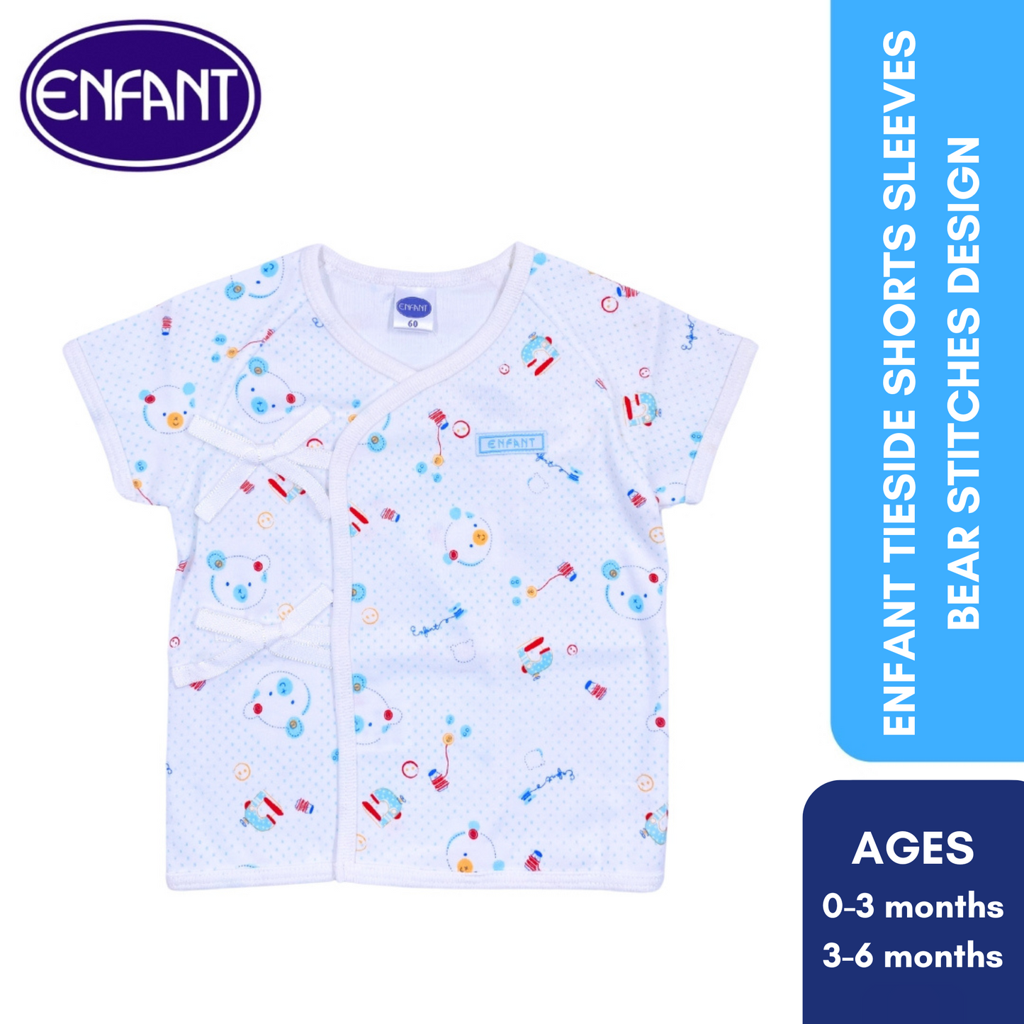 Enfant Tieside Shorts Sleeves Bear Stitches Design