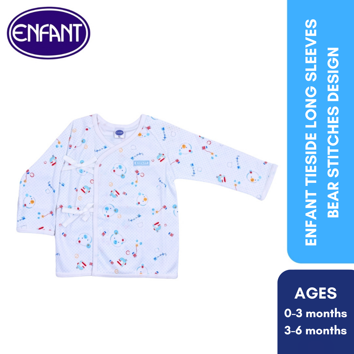 Enfant Tieside Long Sleeves Bear Stitches Design