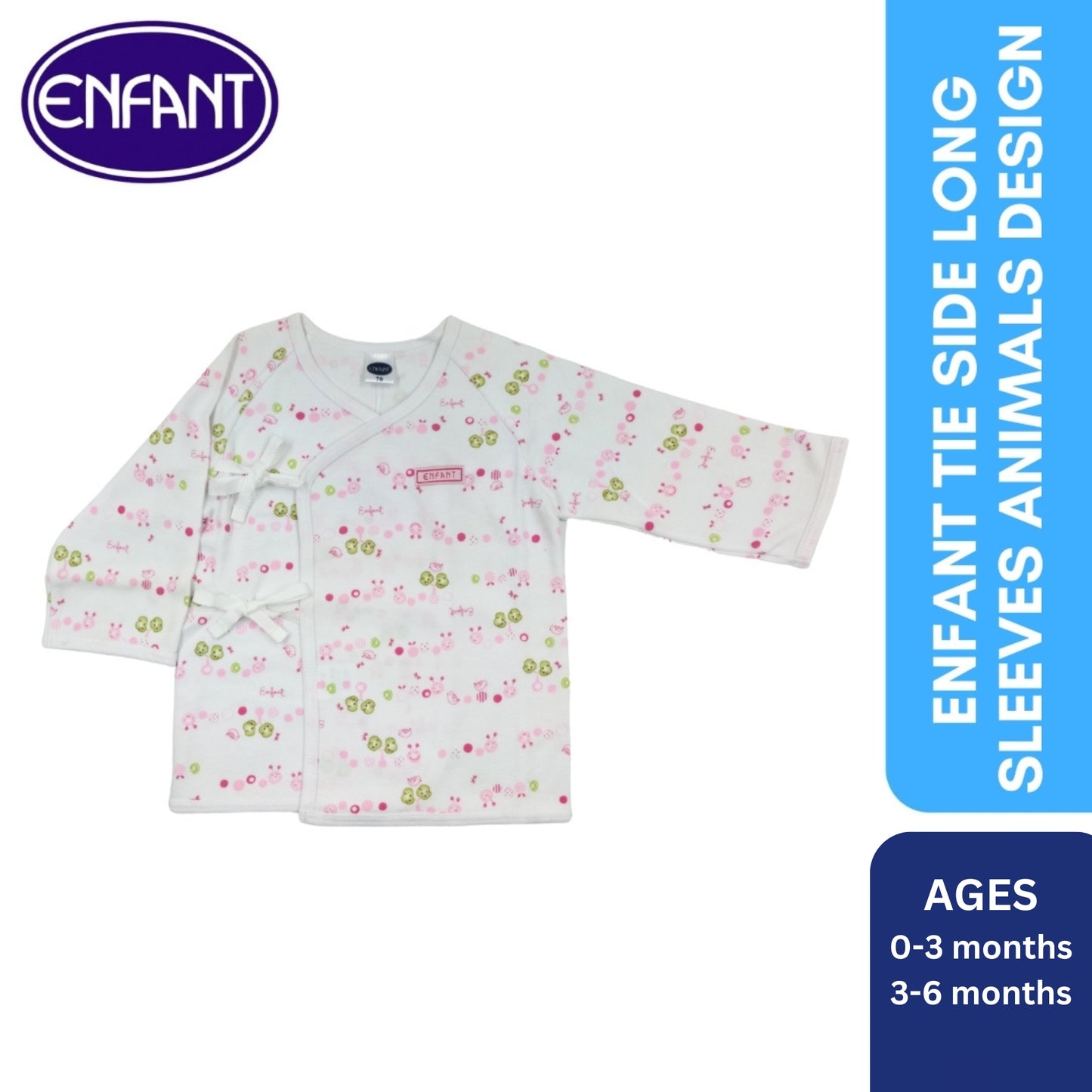 Enfant Tie Side Long Sleeves Animals Design