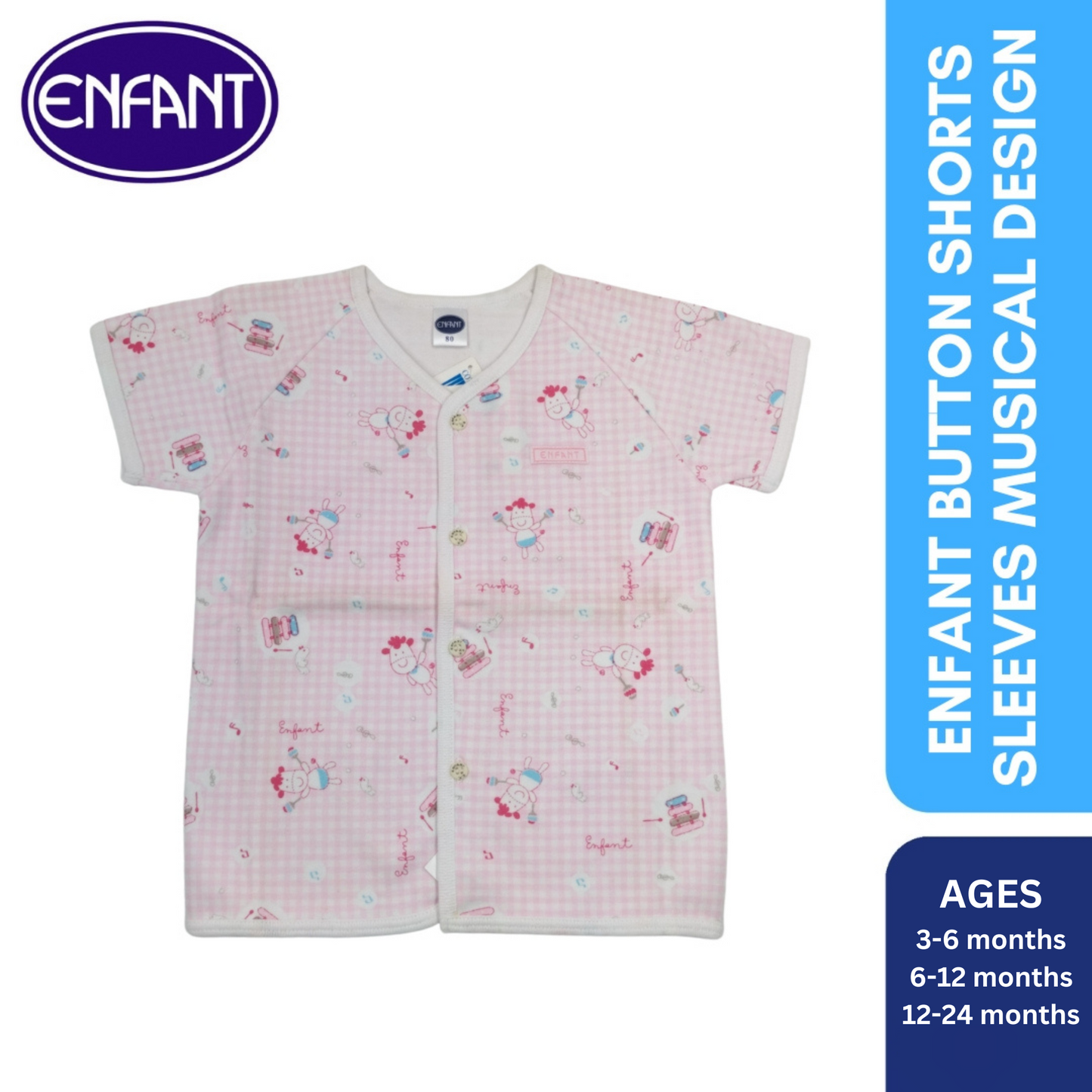 Enfant Button Shorts Sleeves Musical Design