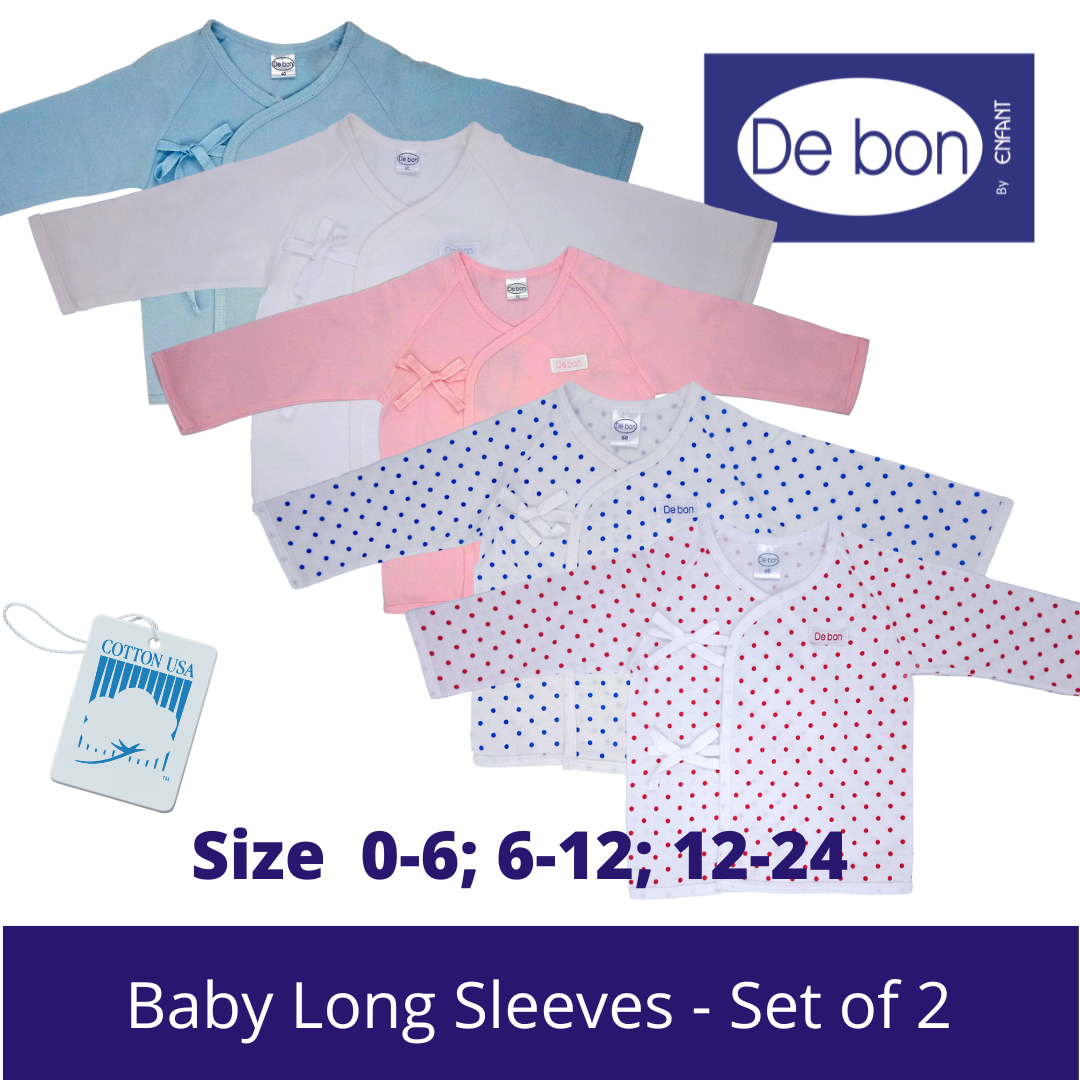SALE Debon by Enfant Baby Toddler Long Sleeves Shirt Tieside Tie Kimono (Pack of 2) - SALE Size Newborn upto 2 yr old