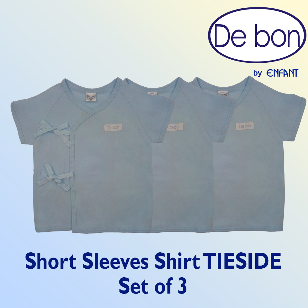 Debon By Enfant Newborn Baby 100% cotton USA SHIRT Shortsleeves TIESIDE Kimono Shirt 0-6 6-12 months Pack of 3