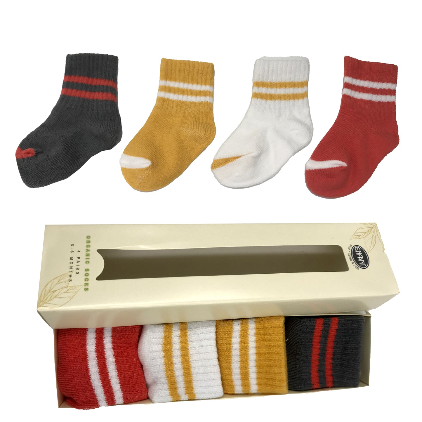 Enfant Organic Socks Baby Boy Socks Stripes Design for 0-6 months 4 pair set