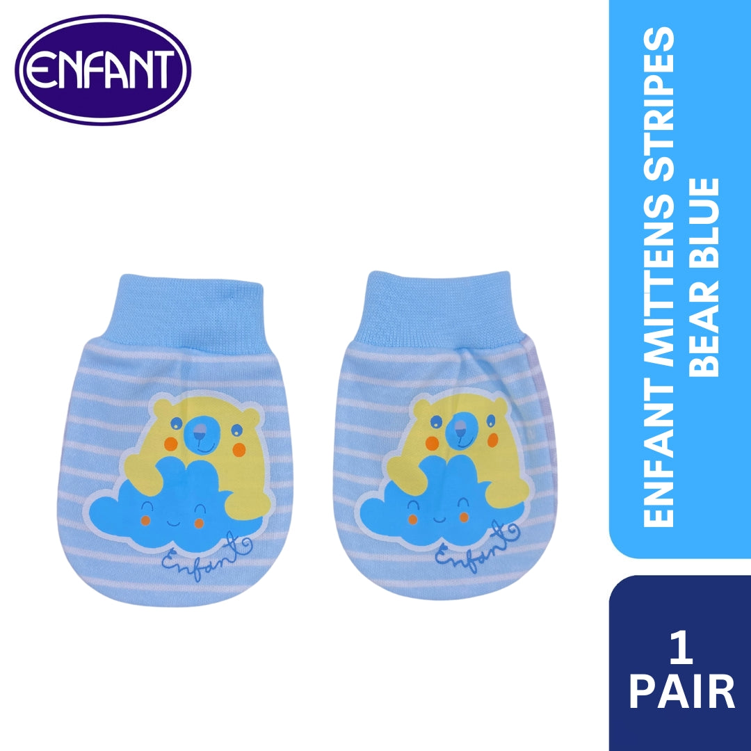 Enfant Mittens Stripes Bear Color Pink and Blue