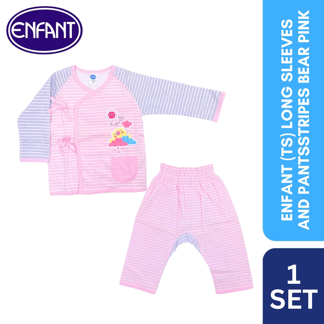 Enfant (TS) Long Sleeves & Pants Stripes Bear Pink