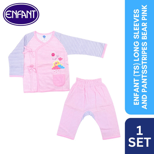 Enfant (TS) Long Sleeves & Pants Stripes Bear Pink