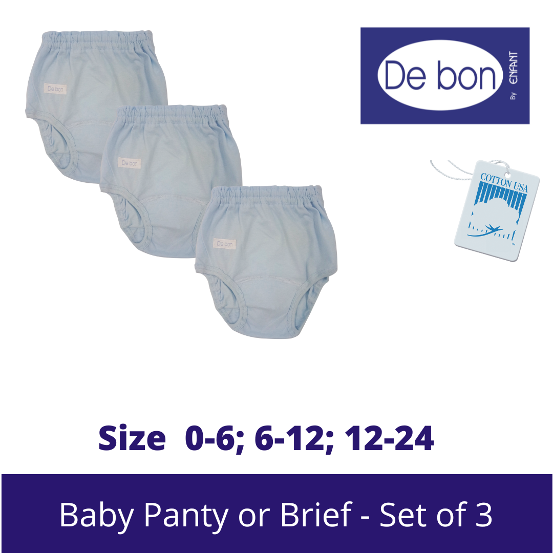 SALE Debon by Enfant Baby Toddler Cotton 100% Baby Panty / Brief SET OF 3 - SALE Size Newborn upto 2 yr old White, Pink, Blue