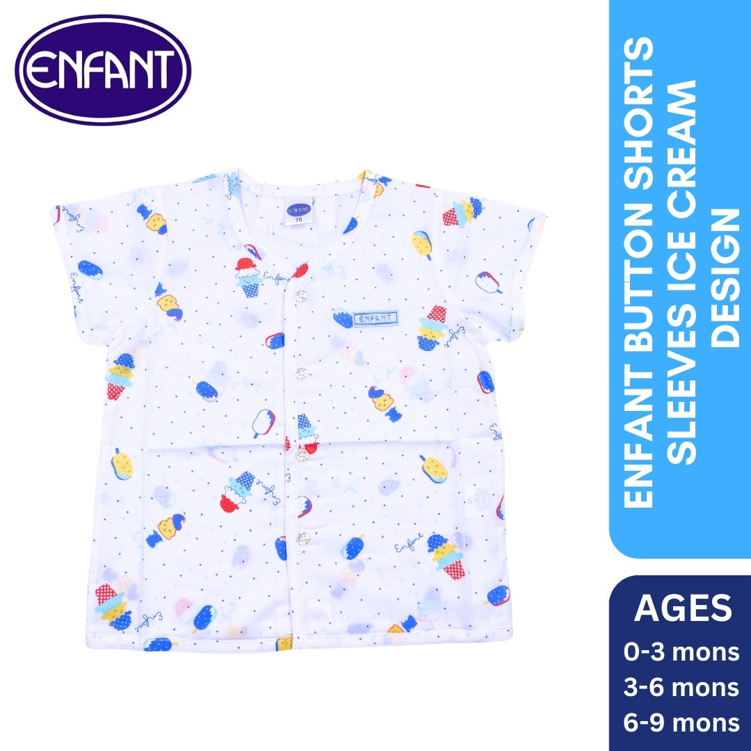Enfant Button Shorts Sleeves Ice Cream Design