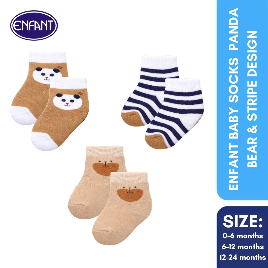 Enfant Baby Socks Panda Bear & Stripe Design