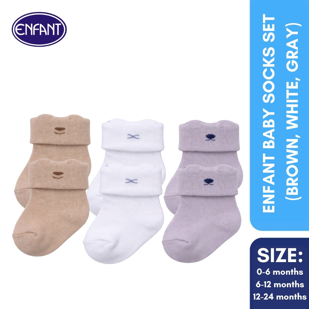 Enfant Baby Socks Set (Brown, White, Grey)