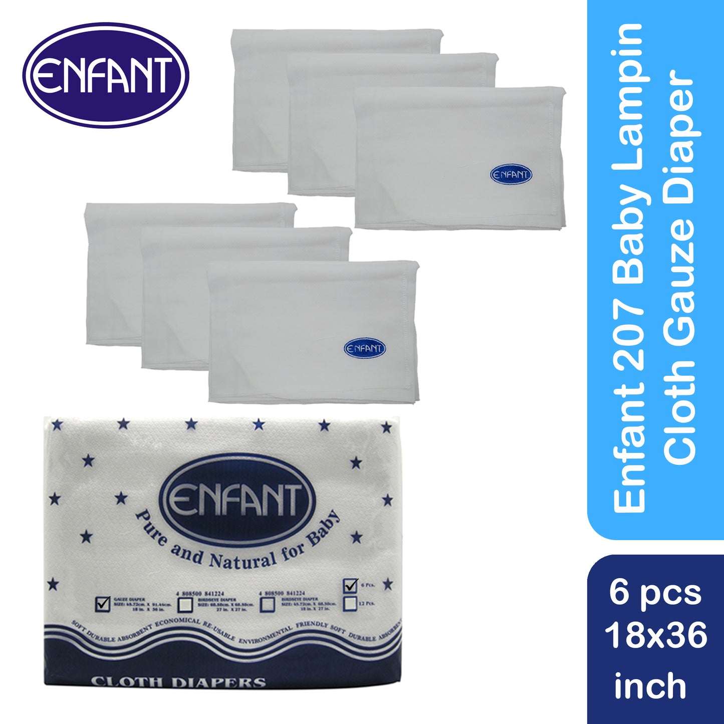 Enfant Baby Lampin Cloth Diaper, Gauze 12 Pieces (1 dozen)