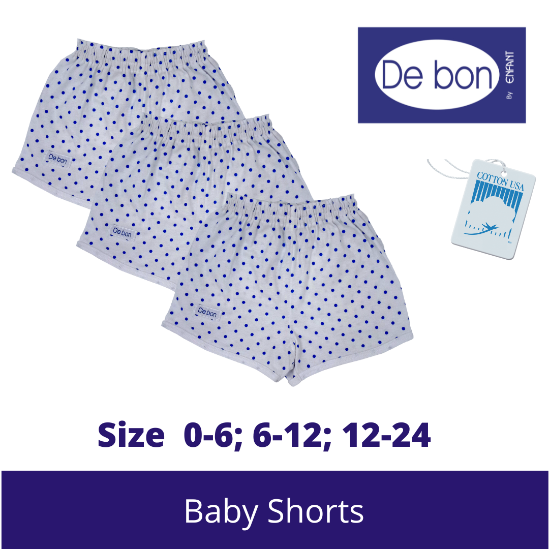 SALE Debon by Enfant Baby Toddler Cotton 100% Shorts SET OF 3 - SALE Size Newborn upto 2 yr old White, Pink, Blue