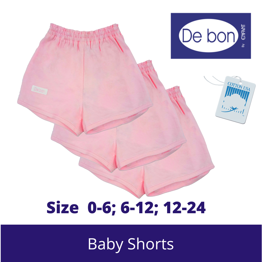 SALE Debon by Enfant Baby Toddler Cotton 100% Shorts SET OF 3 - SALE Size Newborn upto 2 yr old White, Pink, Blue