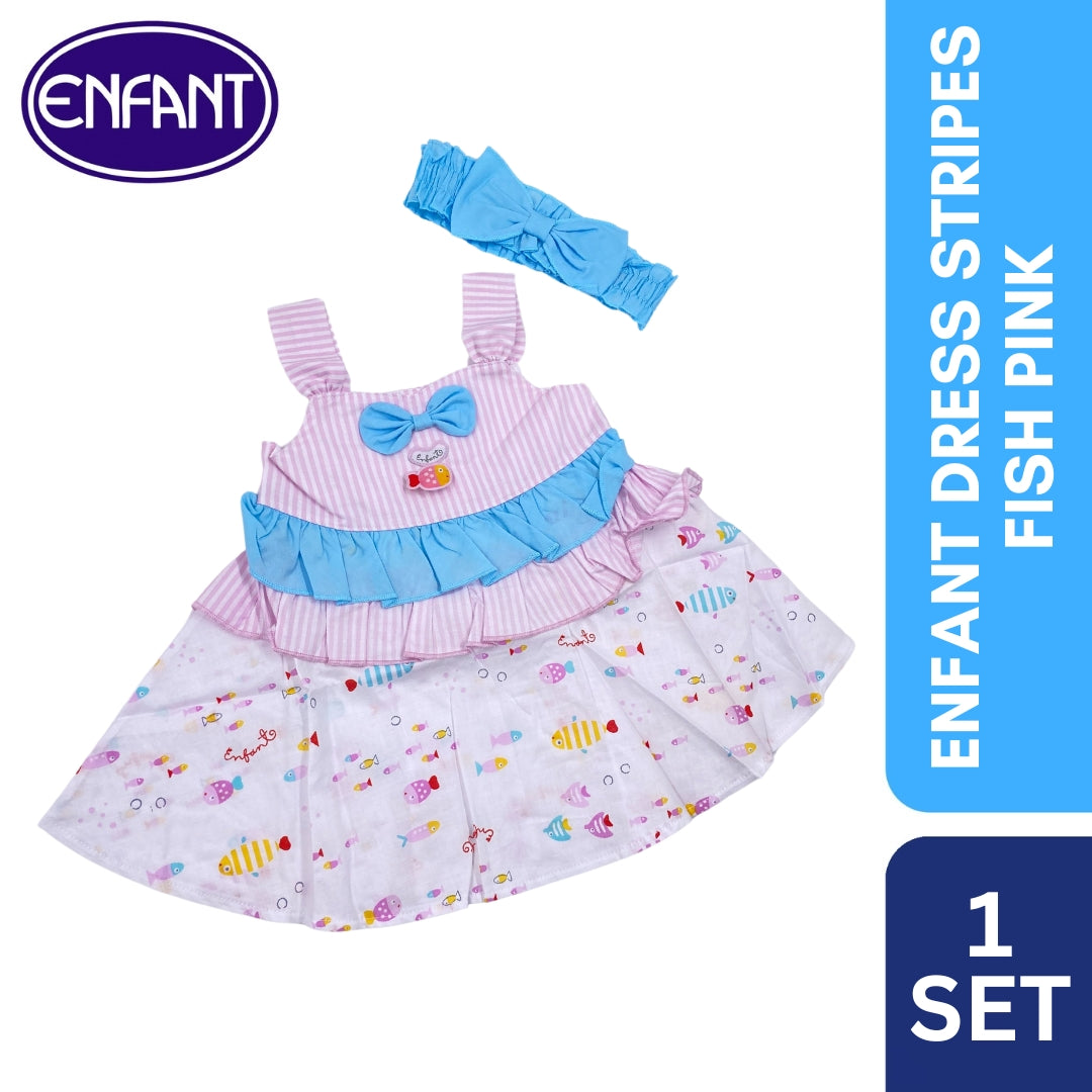 Enfant Dress Stripes Fish Color Pink & Blue