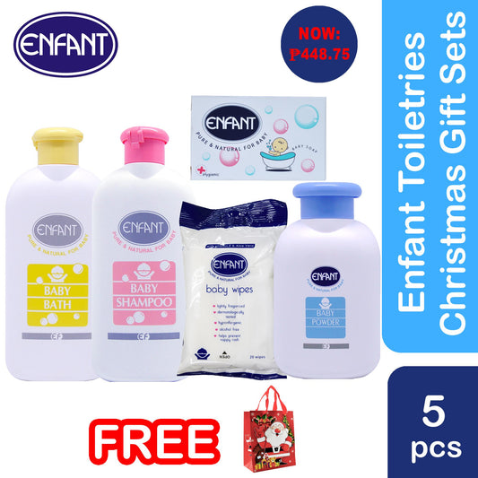Enfant Toiletries Gift Sets 5pcs with free Paper Bag - baby bath, soap, shampoo  powder wipes