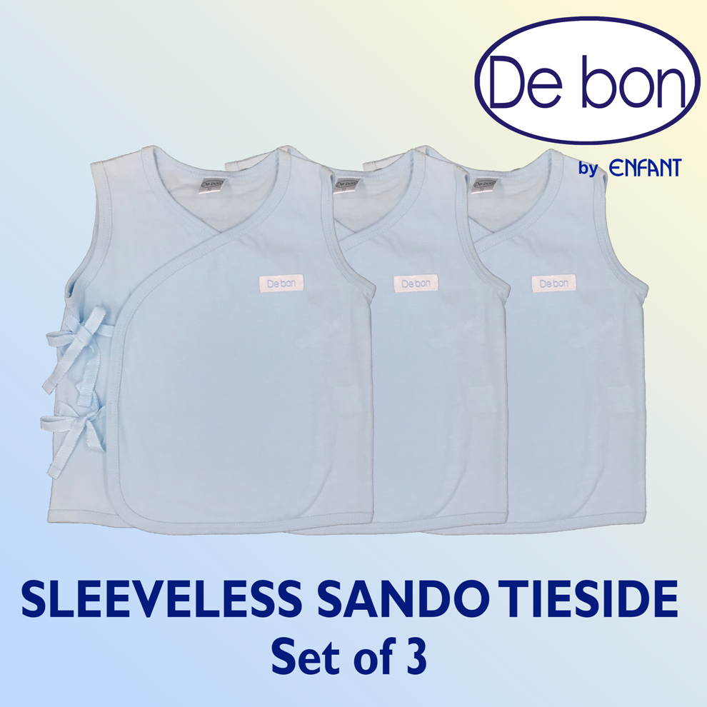 Debon By Enfant Newborn Baby 100% cotton USA Sando Sleeveless TIESIDE Kimono Shirt 0-6 6-12 months Pack of 3