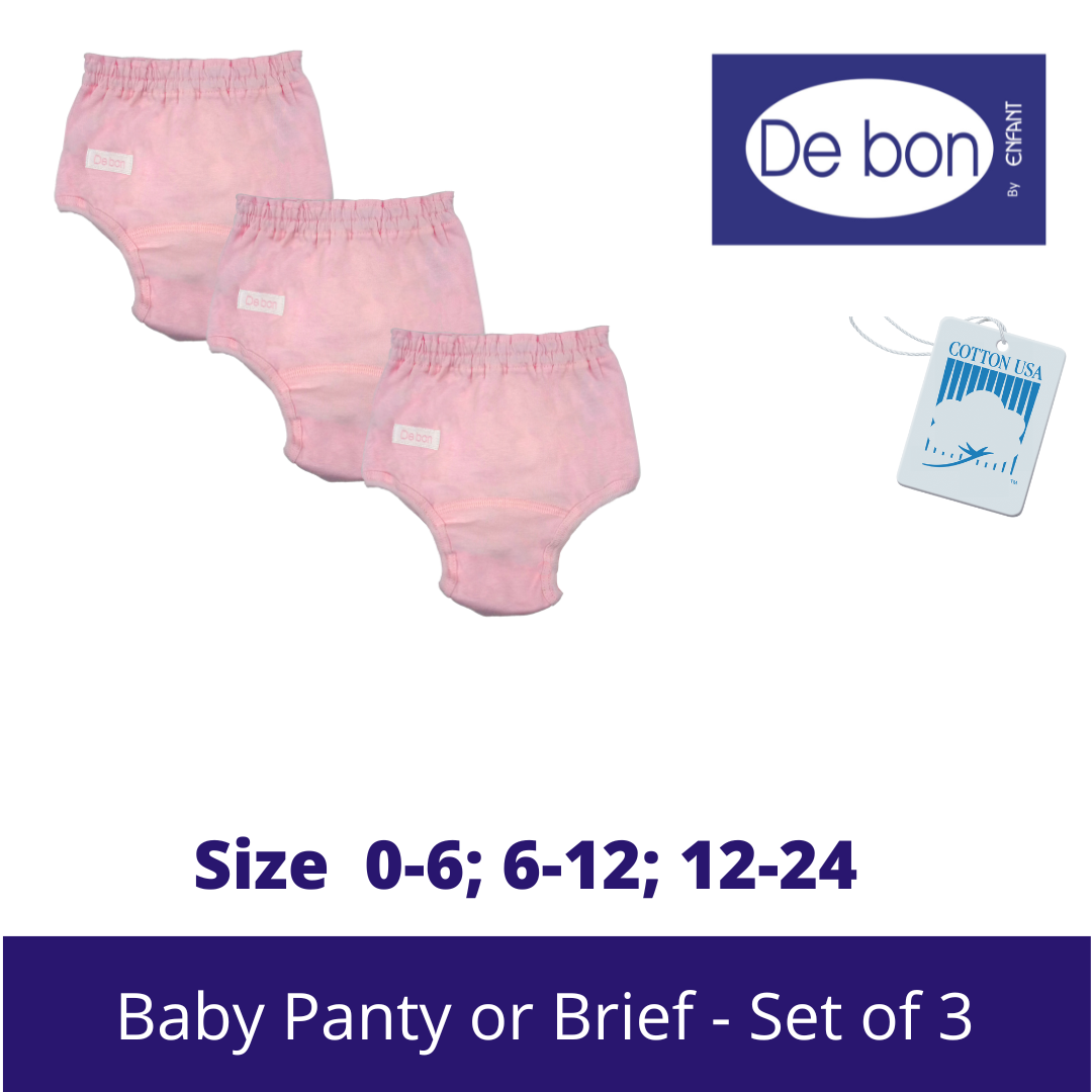 SALE Debon by Enfant Baby Toddler Cotton 100% Baby Panty / Brief SET OF 3 - SALE Size Newborn upto 2 yr old White, Pink, Blue