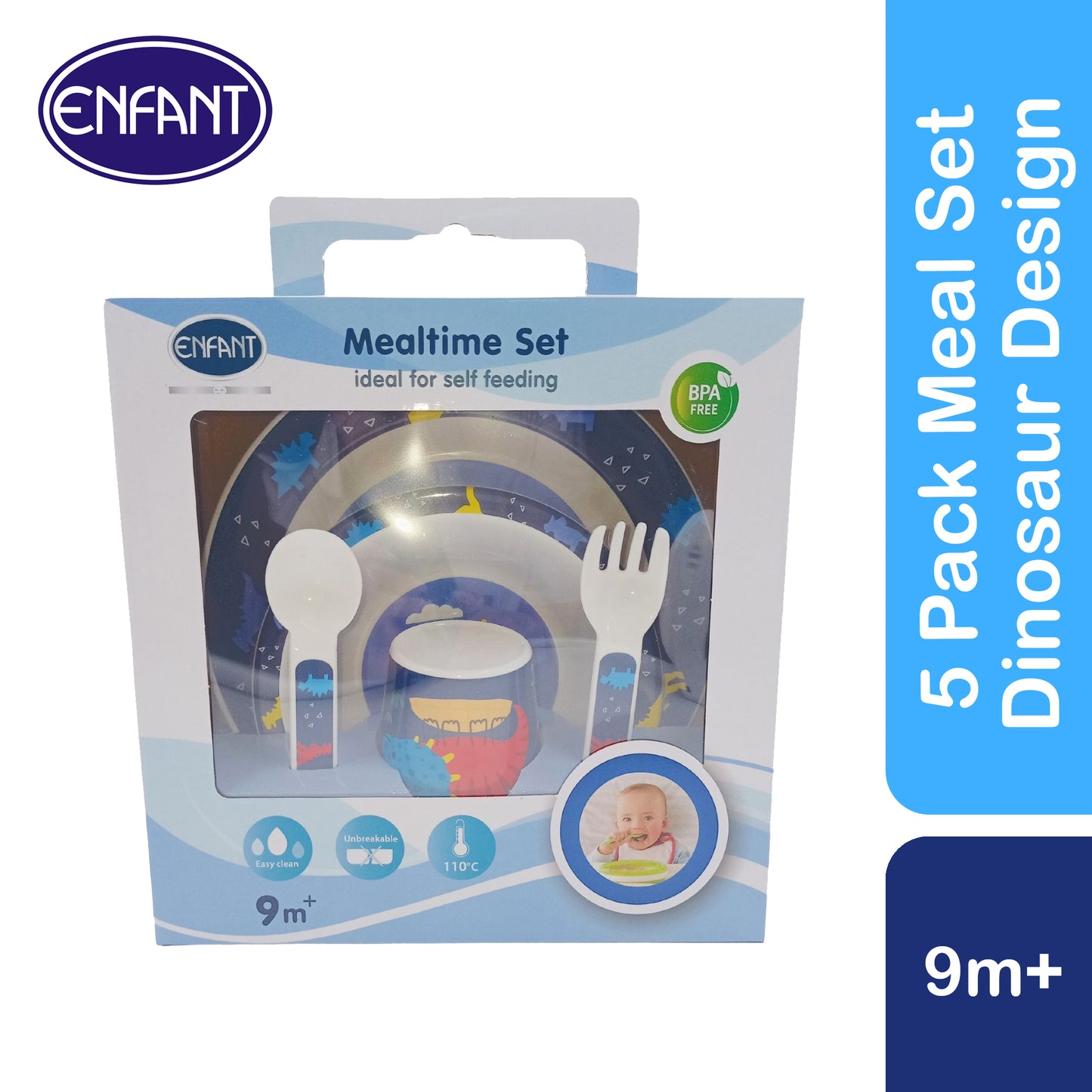 ENFANT BABY MEAL TIME FEEDING SET - toddler spoon, fork, plate, bowl, cup set. Perfect for Gift