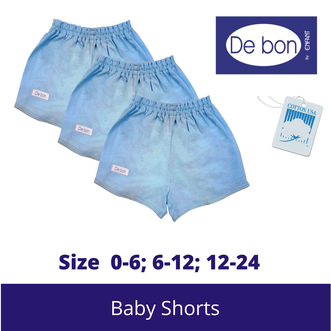 SALE Debon by Enfant Baby Toddler Cotton 100% Shorts SET OF 3 - SALE Size Newborn upto 2 yr old White, Pink, Blue