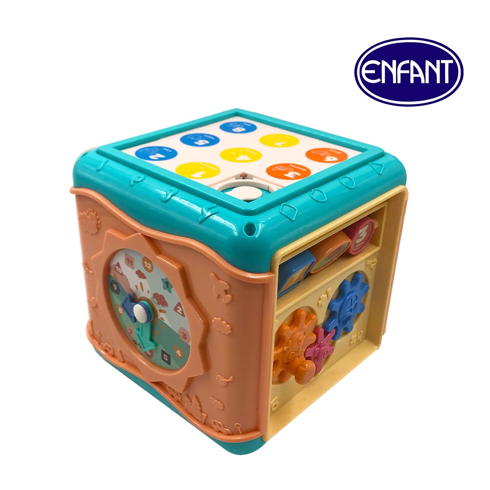Enfant 7 in 1 square shape geometric fitting boxes., Maze., Hours, Numbers, Rotatable gears