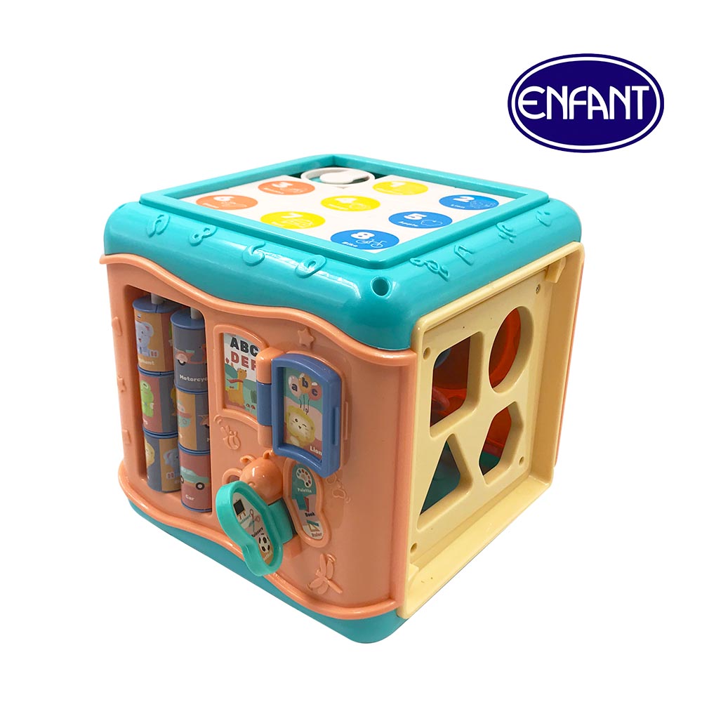 Enfant 7 in 1 square shape geometric fitting boxes., Maze., Hours, Numbers, Rotatable gears