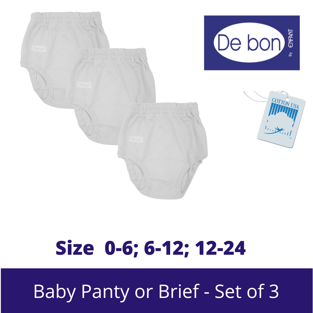 SALE Debon by Enfant Baby Toddler Cotton 100% Baby Panty / Brief SET OF 3 - SALE Size Newborn upto 2 yr old White, Pink, Blue