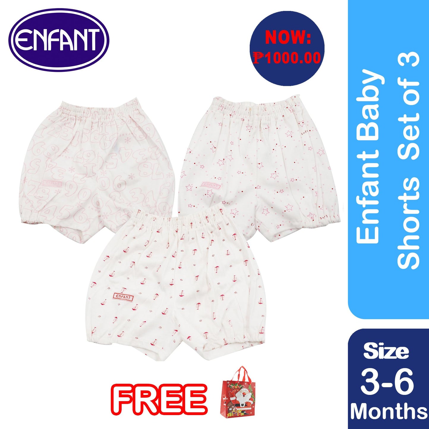 Enfant Newborn Baby Girls Shorts Set of 3 (Assorted Design)