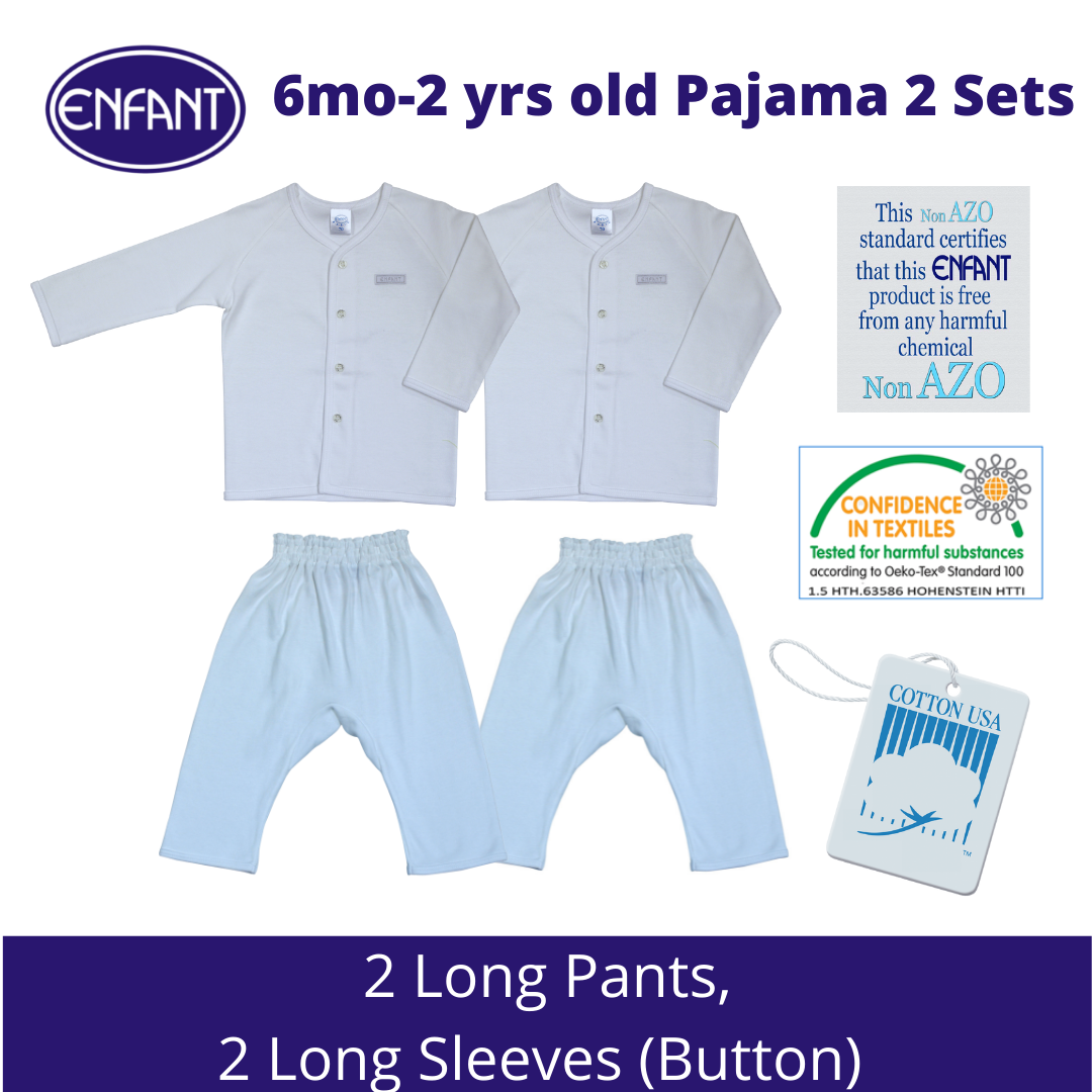 Enfant Newborn Baby Clothes Pajama Bundles Sets - Plain White, Pink, Blue (Shirts, Pants, Mittens, Booties, Bib, Bonnet)