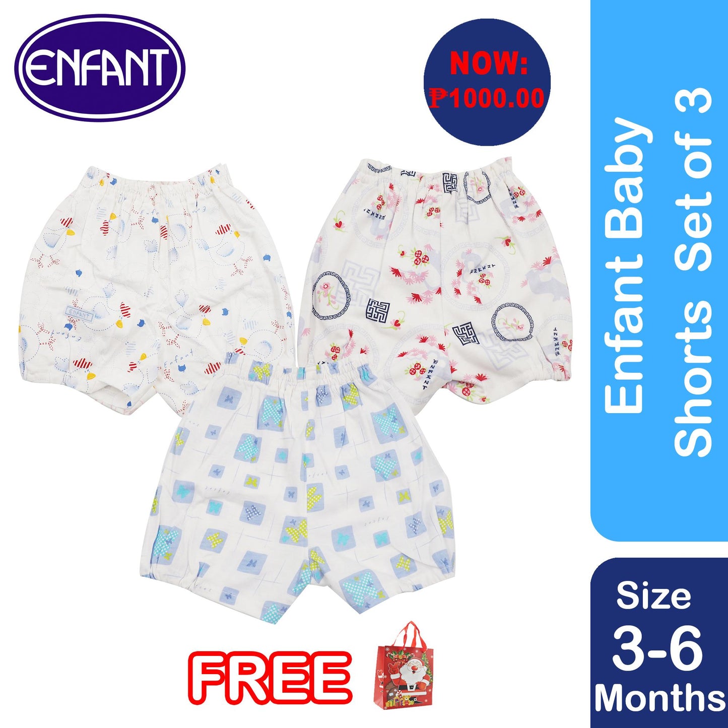 Enfant Newborn Baby Boy blue Shorts Set of 3 (Assorted Design)