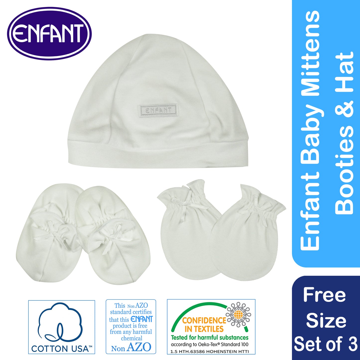 Enfant Newborn Baby Clothes Pajama Bundles Sets - Plain White, Pink, Blue (Shirts, Pants, Mittens, Booties, Bib, Bonnet)