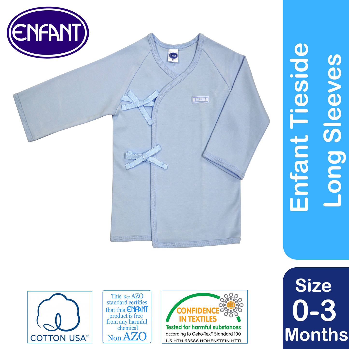 ENFANT Baby Newborn LongSleeves Tieside SHIRT 100% COTTON US