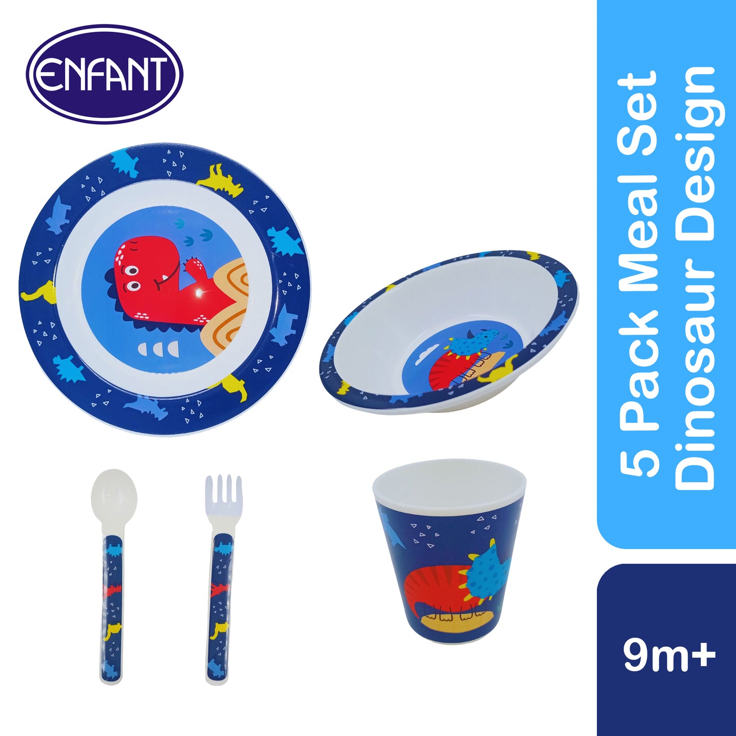ENFANT BABY MEAL TIME FEEDING SET - toddler spoon, fork, plate, bowl, cup set. Perfect for Gift
