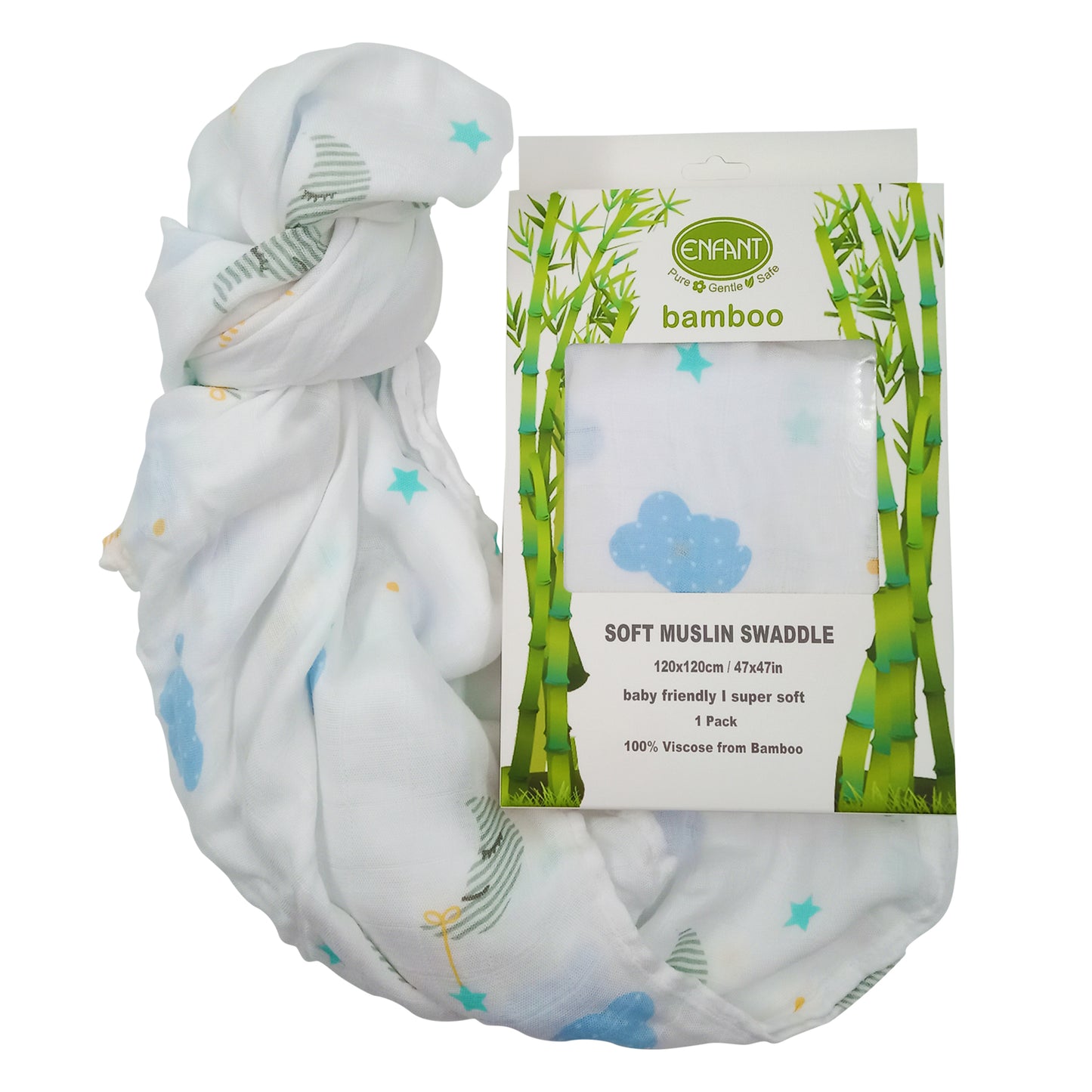 100% Bamboo Muslin Swaddle w/ Design