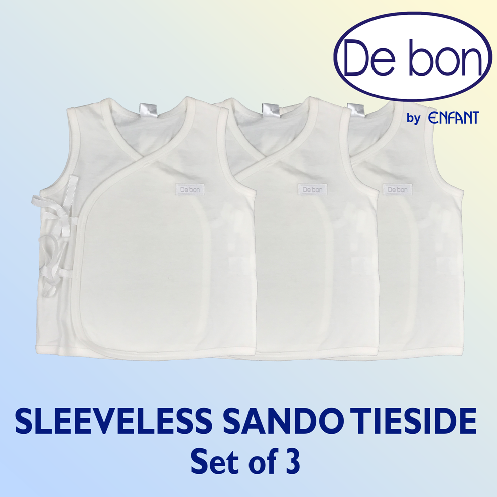 Debon By Enfant Newborn Baby 100% cotton USA Sando Sleeveless TIESIDE Kimono Shirt 0-6 6-12 months Pack of 3