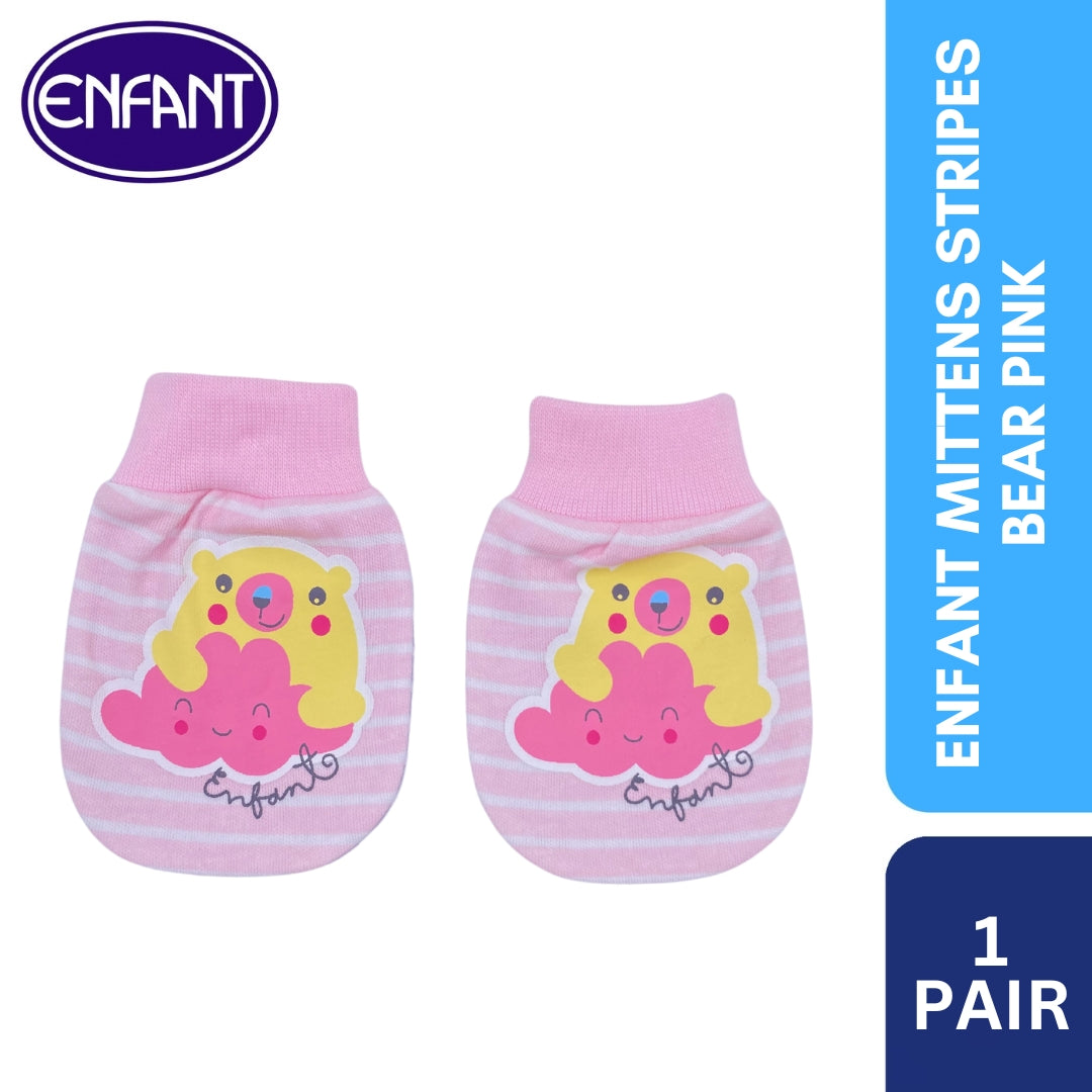 Enfant Mittens Stripes Bear Color Pink and Blue
