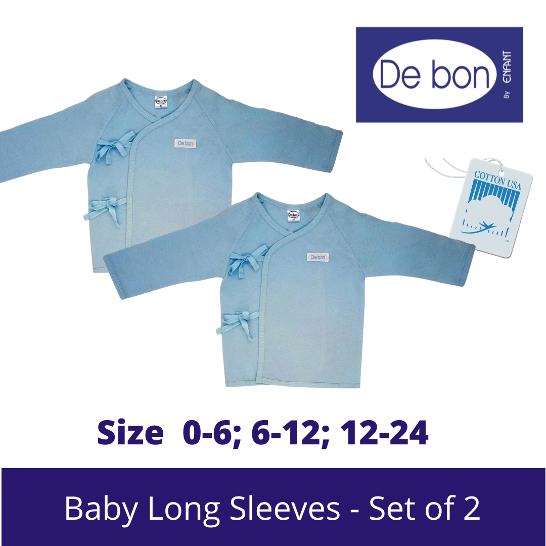 SALE Debon by Enfant Baby Toddler Long Sleeves Shirt Tieside Tie Kimono (Pack of 2) - SALE Size Newborn upto 2 yr old