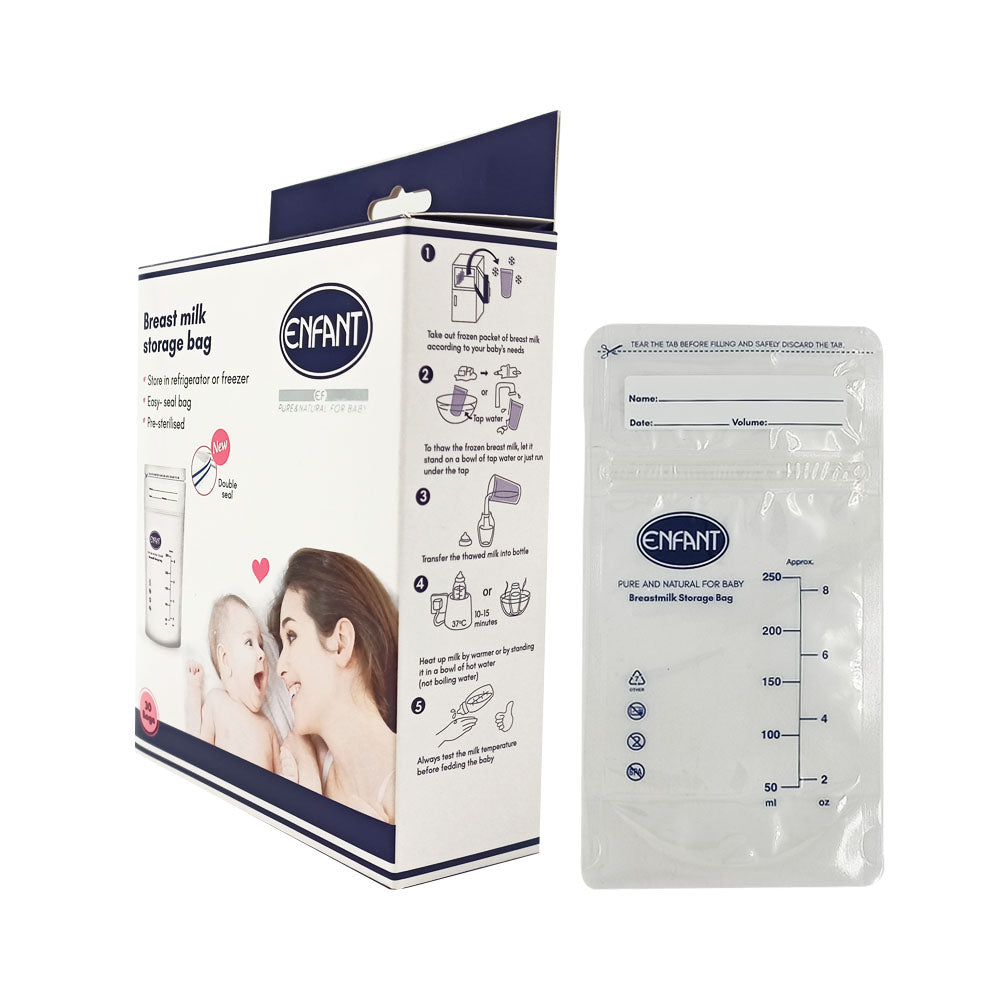 Enfant Breast milk Storage Bag Pouch 250ml / 8 oz Double Seal/ Self Standing 30 bags