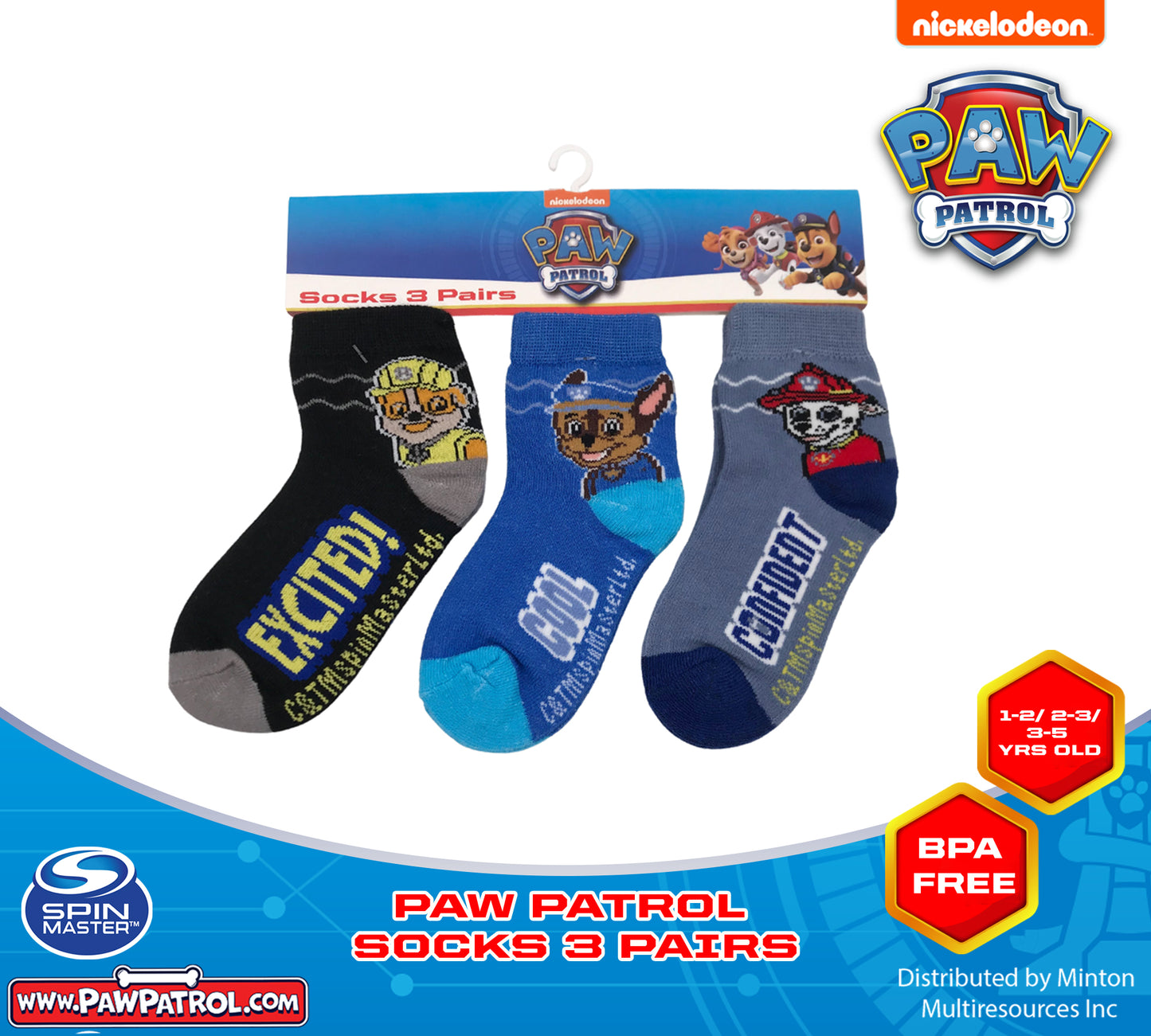 PAW PATROL SOCKS FOR BOYS SOCKS SET OF 3 FOR 1-2/ 2-3/ 3-5 YRS OLD