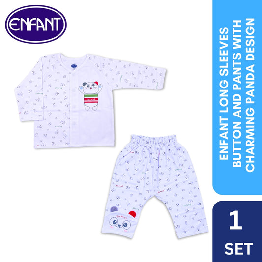 Enfant long Sleeves button & Pants w/ Charming Panda Design