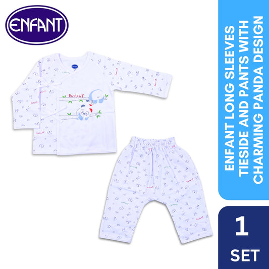 Enfant Long Sleeves Tieside & pants w/ charming panda Design