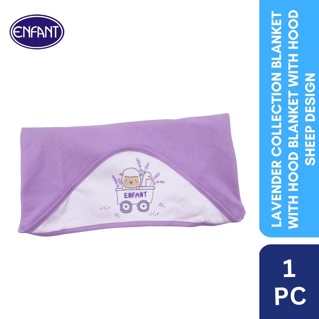 Lavender Collection Hooded Blanket with Sheep Design