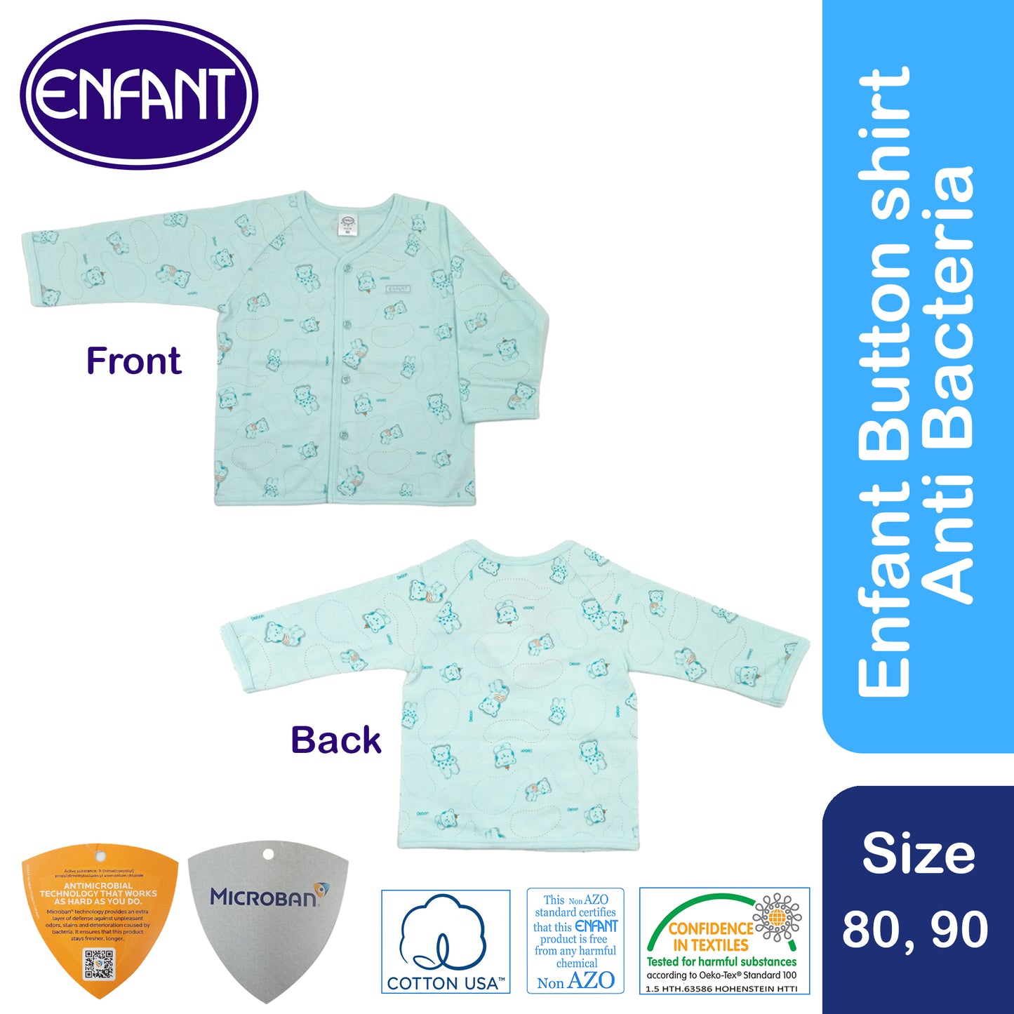 Enfant Button Shirt long Sleeves Anti Bacteria
