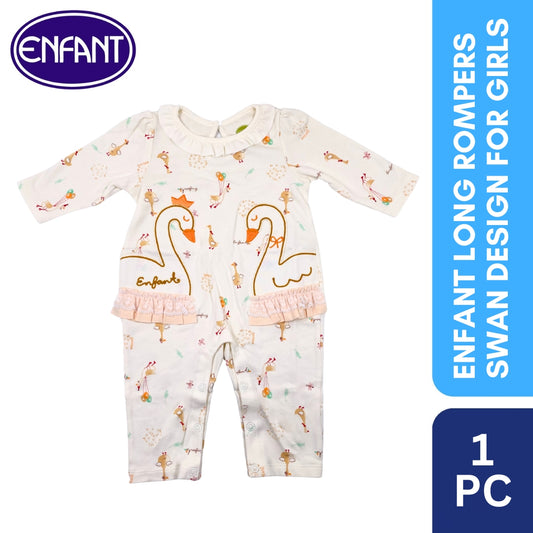 Enfant  Organic Long Rompers Swan Design For Girls