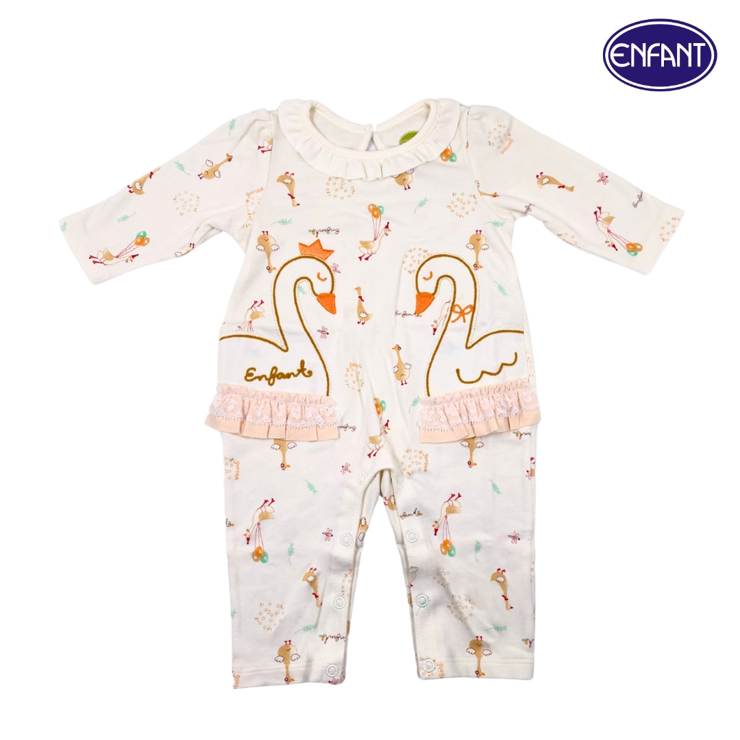 Enfant Organic Long Rompers Swan Design For Girls