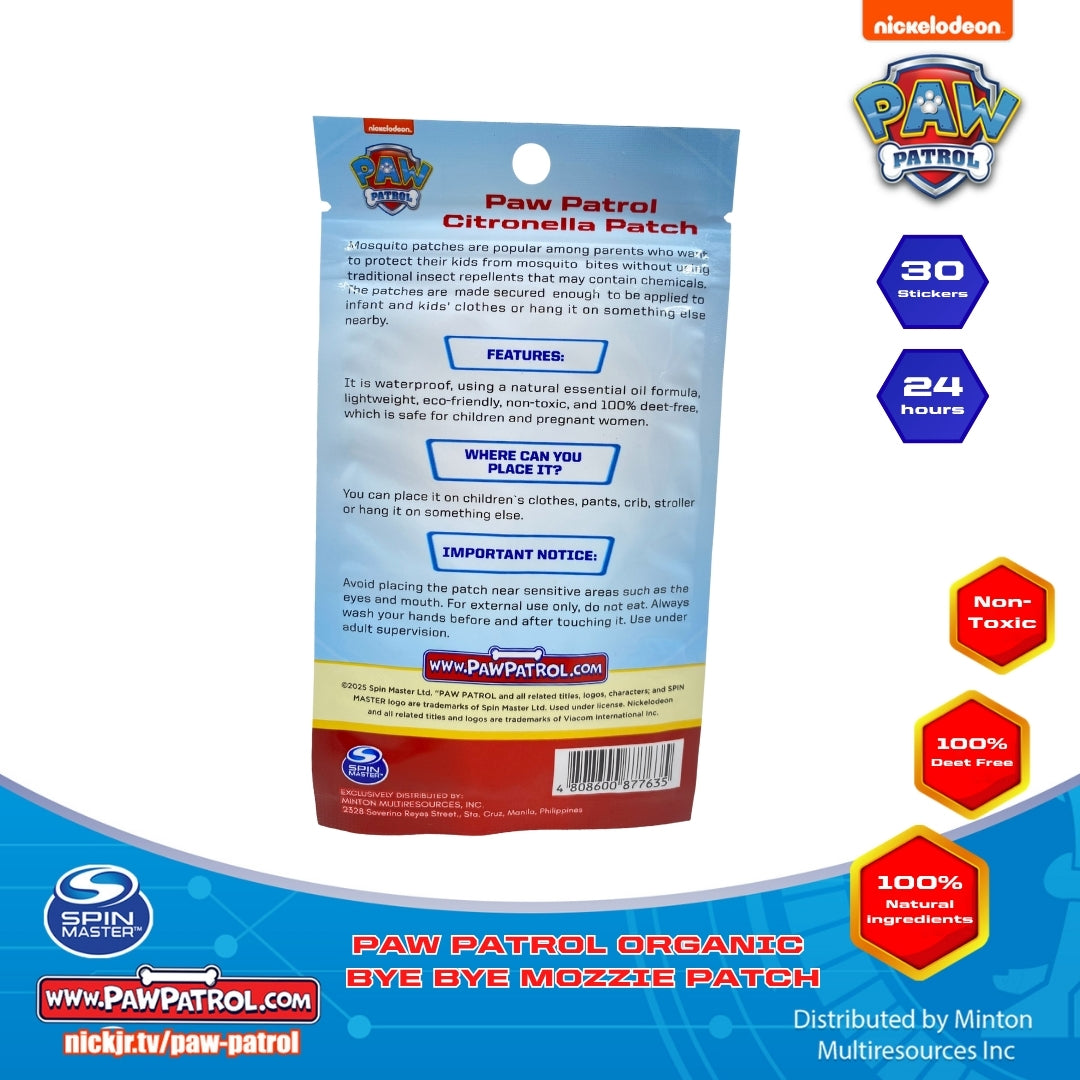 PAW PATROL ORGANIC BYE BYE MOZZIE PATCH_30 stickers