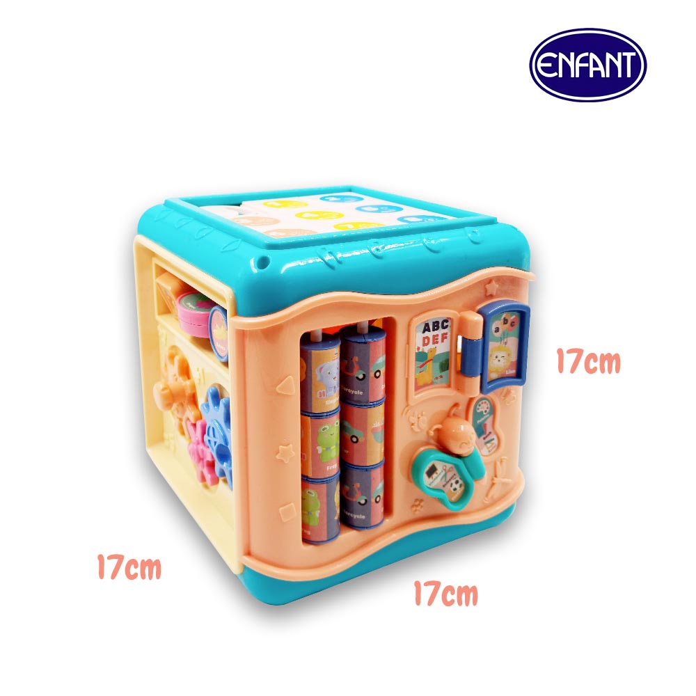 Enfant 7 in 1 square shape geometric fitting boxes., Maze., Hours, Numbers, Rotatable gears