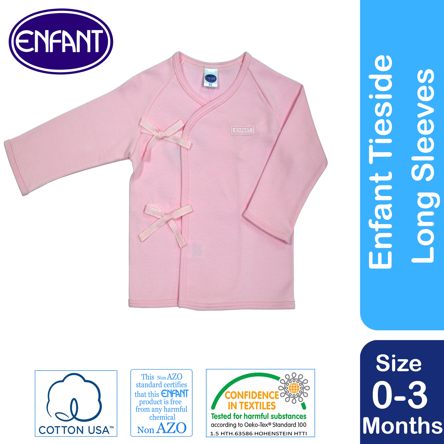 ENFANT Baby Newborn LongSleeves Tieside SHIRT 100% COTTON US