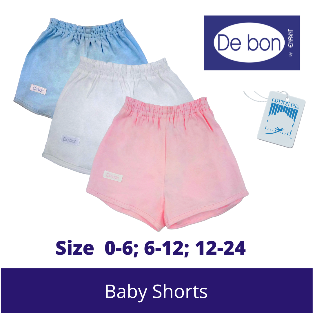 SALE Debon by Enfant Baby Toddler Cotton 100% Shorts SET OF 3 - SALE Size Newborn upto 2 yr old White, Pink, Blue