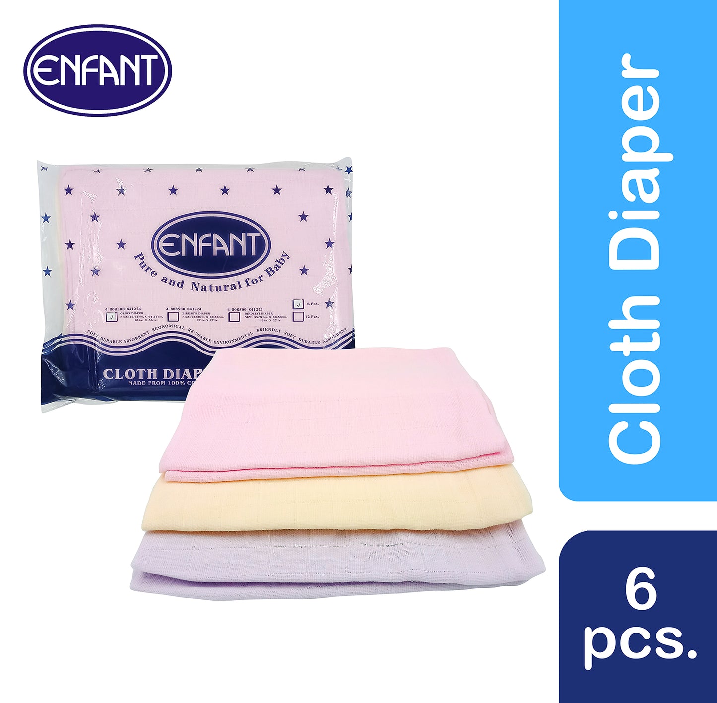 Enfant N207 Colored Baby Gauze Cloth Diaper Baby Lampin pack of 6
