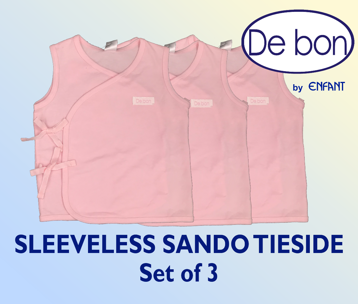 Debon By Enfant Newborn Baby 100% cotton USA Sando Sleeveless TIESIDE Kimono Shirt 0-6 6-12 months Pack of 3